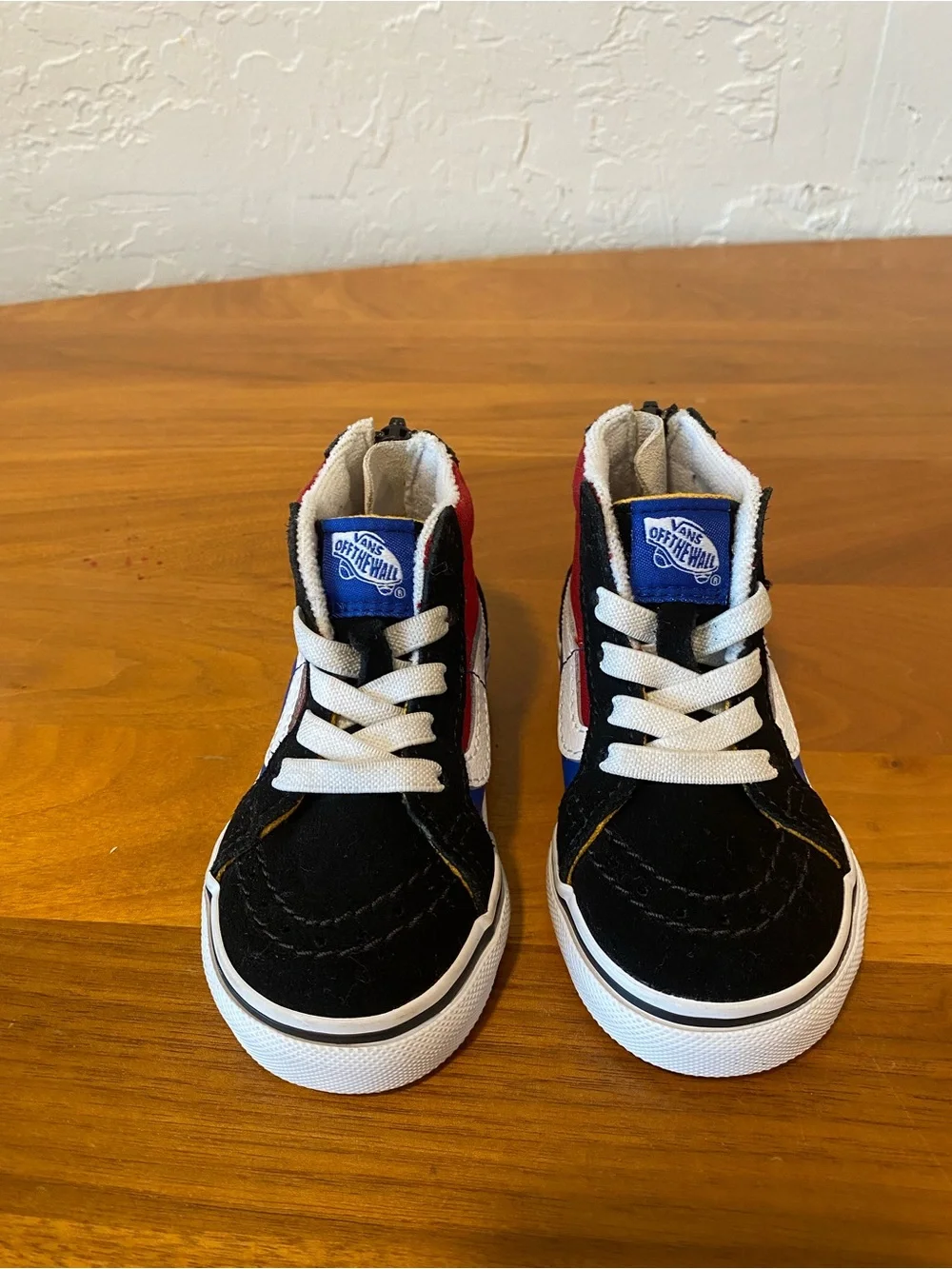 Vans Baby High-Top Skate Shoe in Black, Red & Blue